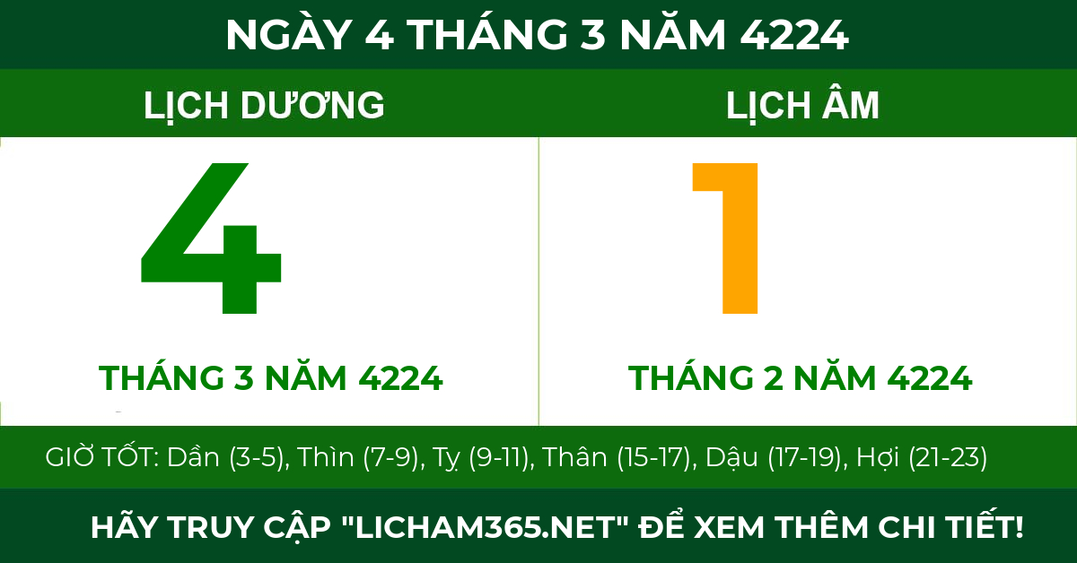 lịch âm ngày 4 tháng 3 năm 4224