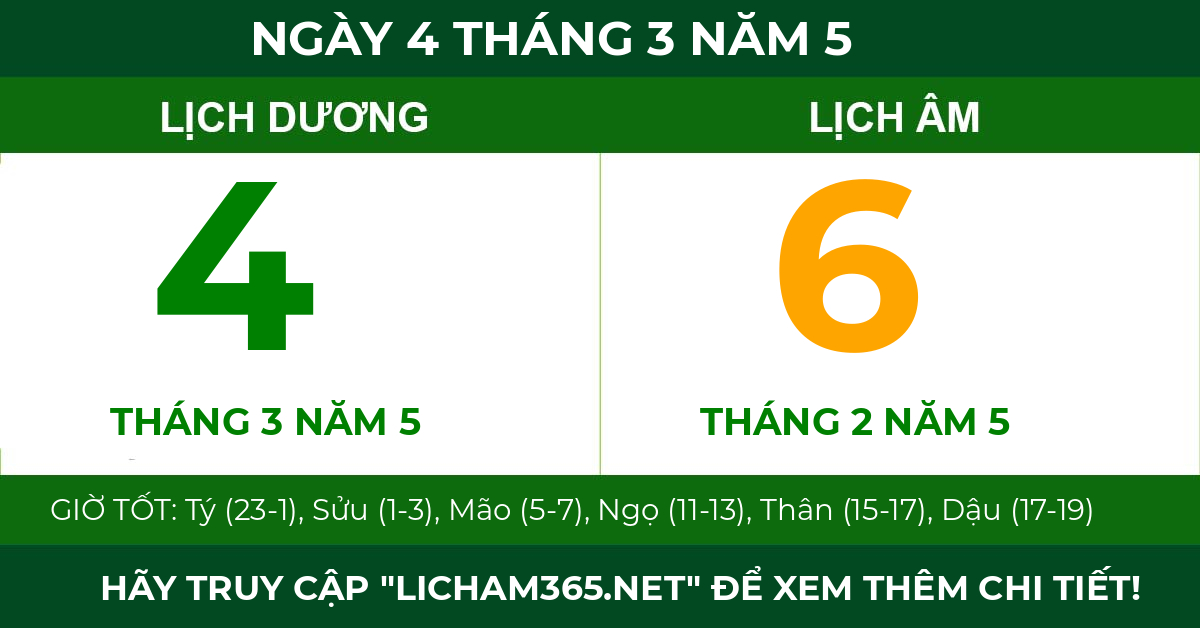 lịch âm ngày 4 tháng 3 năm 5