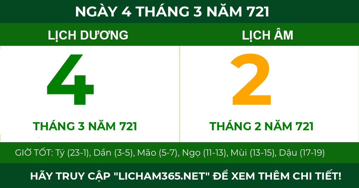 lịch âm ngày 4 tháng 3 năm 721