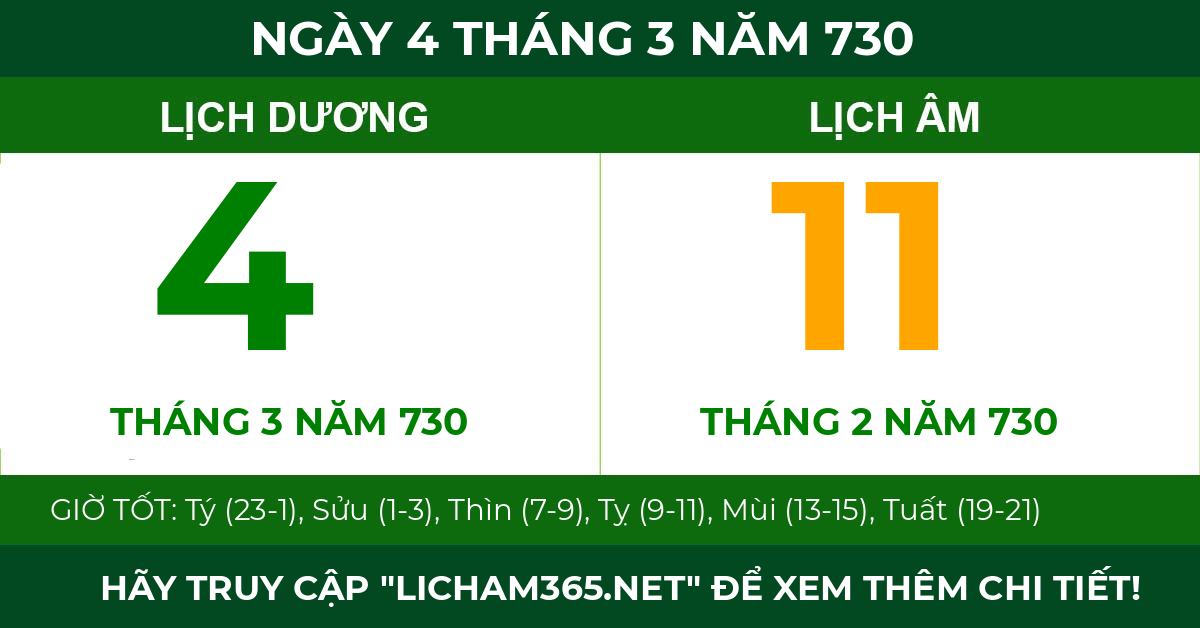lịch âm ngày 4 tháng 3 năm 730