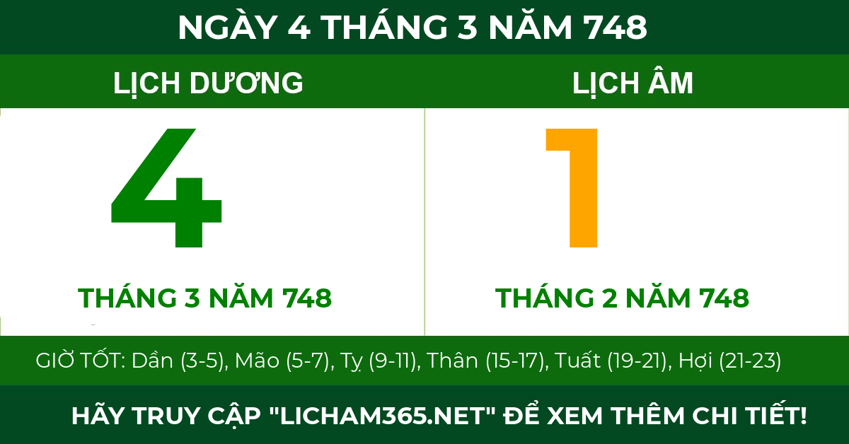 lịch âm ngày 4 tháng 3 năm 748