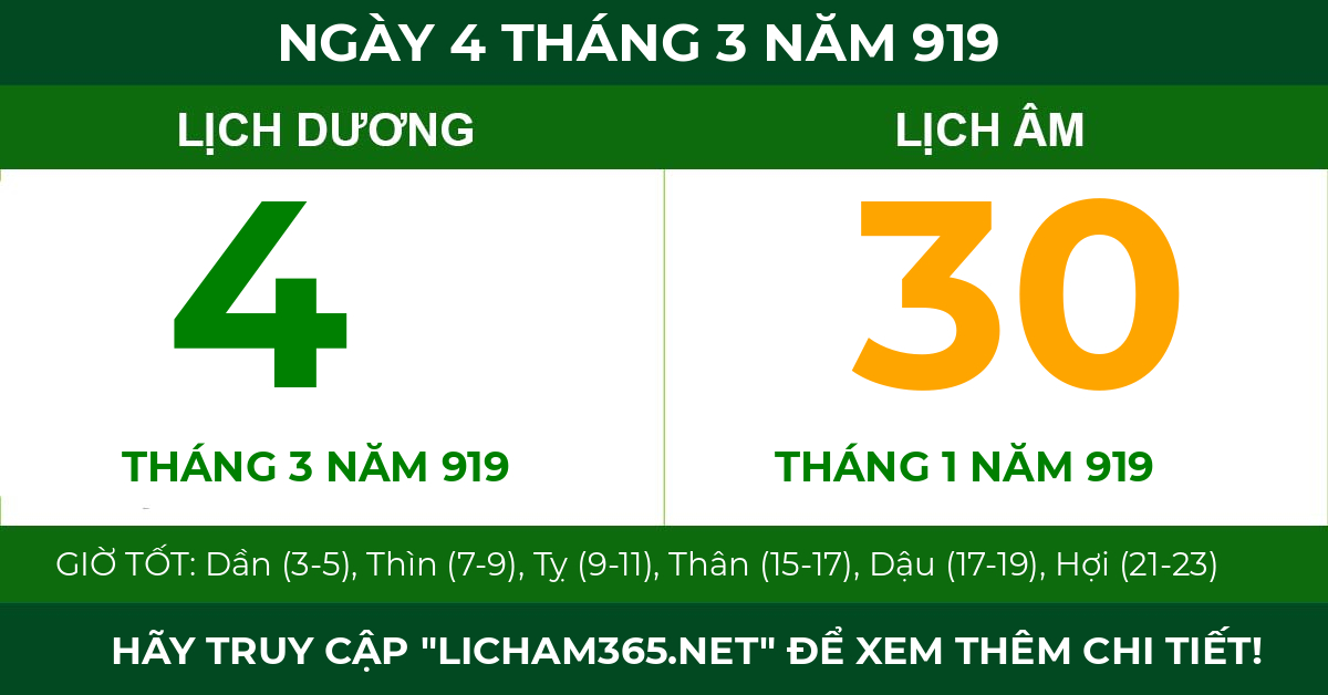 lịch âm ngày 4 tháng 3 năm 919