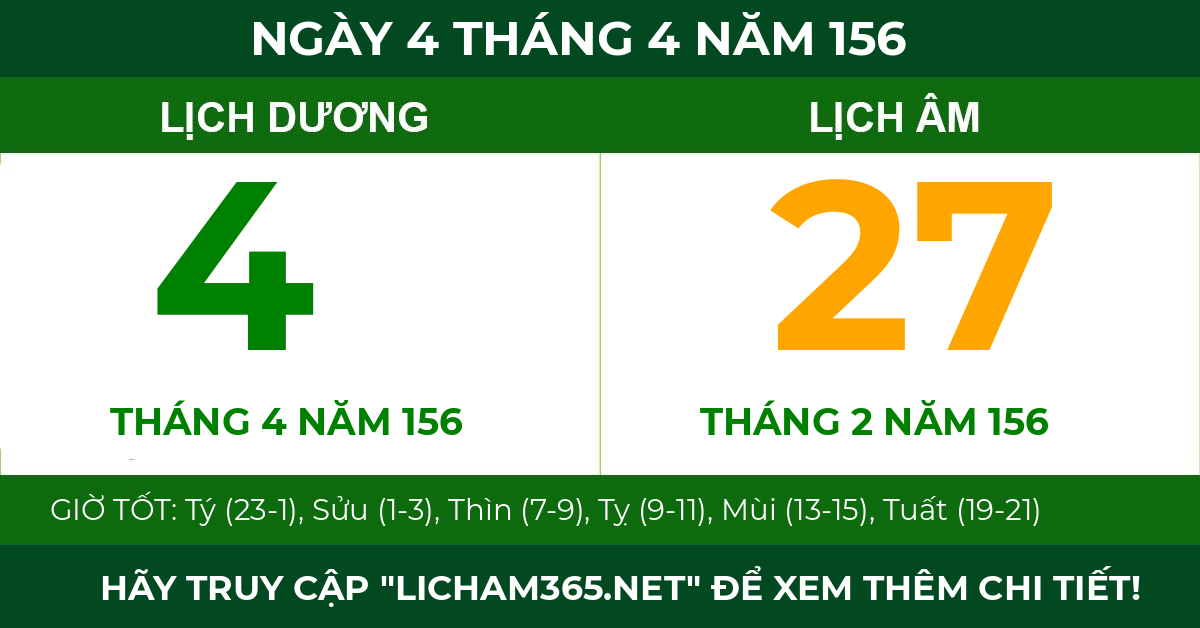 lịch âm ngày 4 tháng 4 năm 156