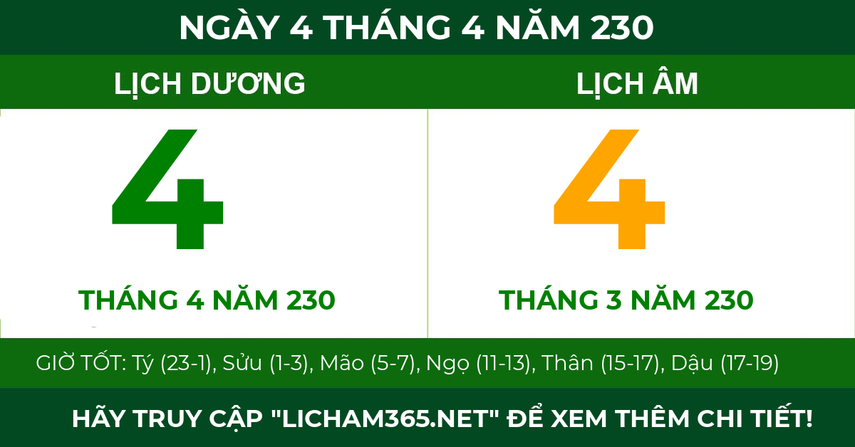 lịch âm ngày 4 tháng 4 năm 230