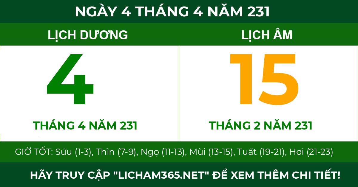 lịch âm ngày 4 tháng 4 năm 231