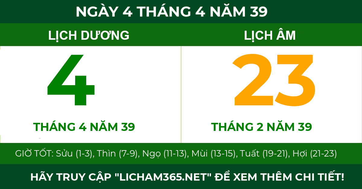 lịch âm ngày 4 tháng 4 năm 39