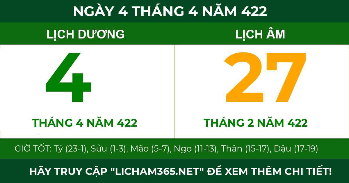 lịch âm ngày 4 tháng 4 năm 422