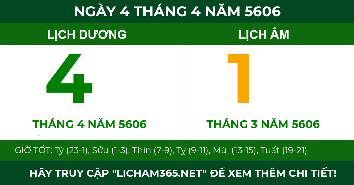 lịch âm ngày 4 tháng 4 năm 5606