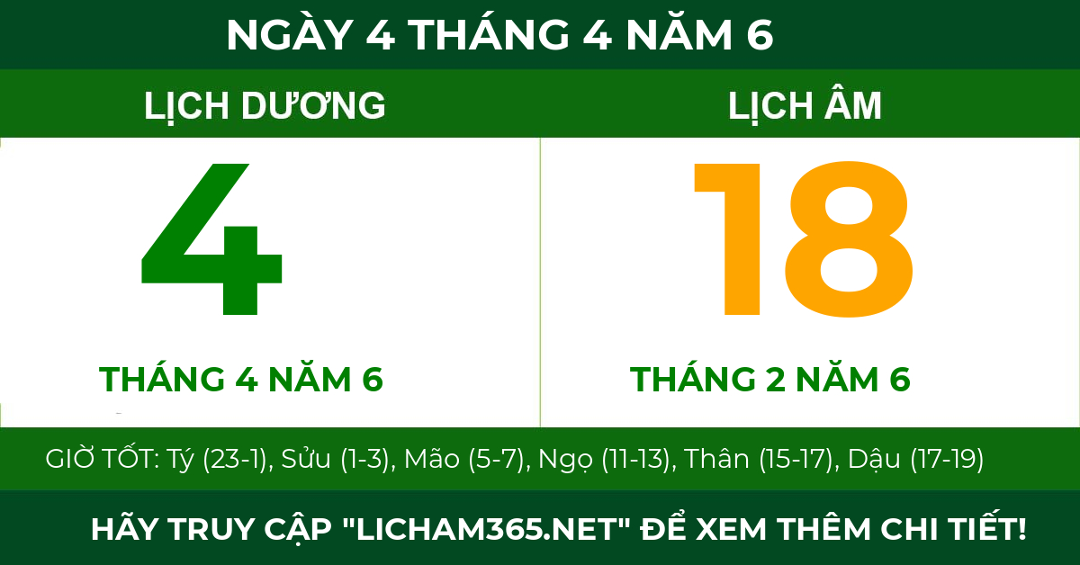 lịch âm ngày 4 tháng 4 năm 6