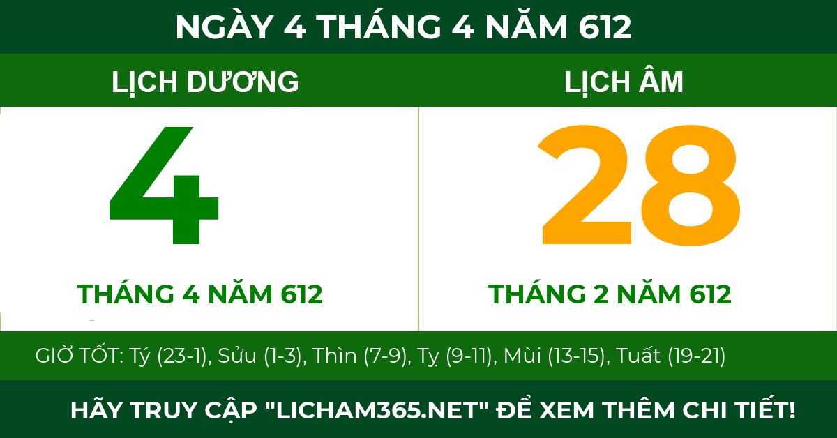 lịch âm ngày 4 tháng 4 năm 612