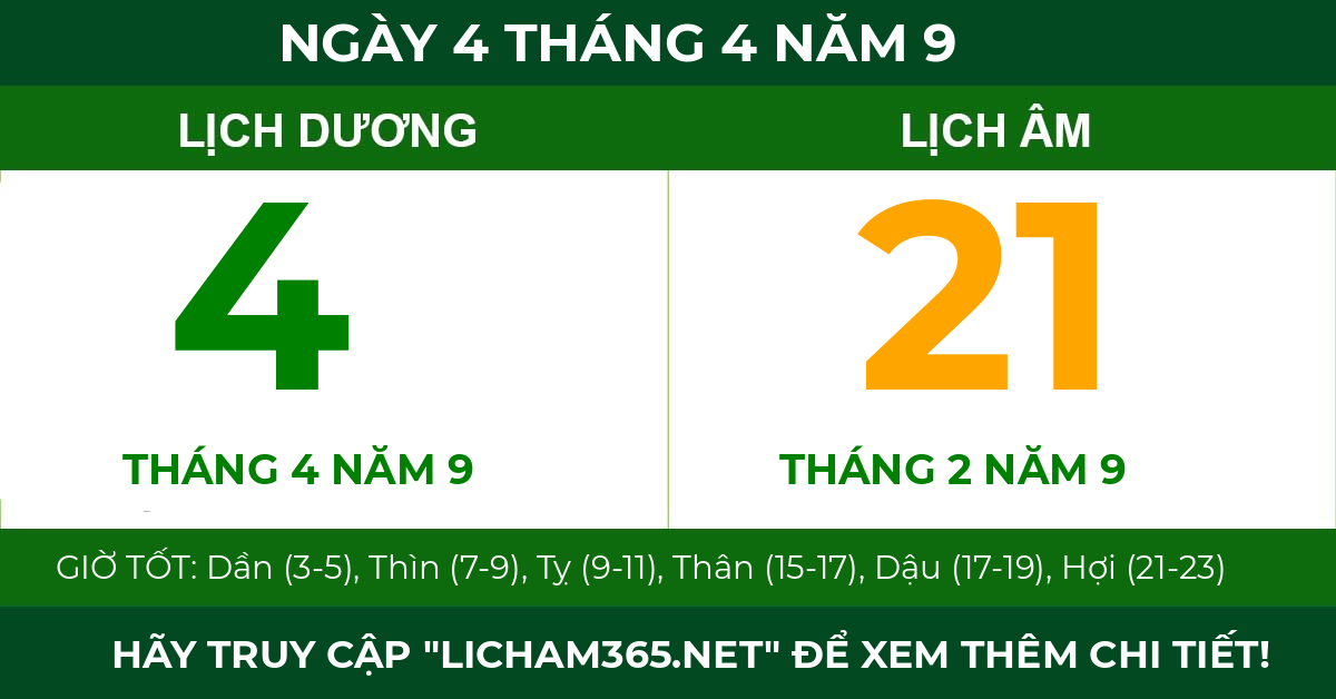 lịch âm ngày 4 tháng 4 năm 9