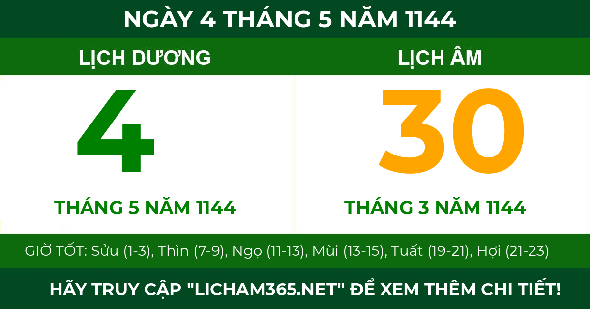 lịch âm ngày 4 tháng 5 năm 1144