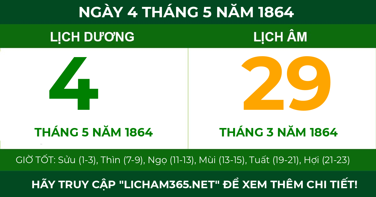 lịch âm ngày 4 tháng 5 năm 1864