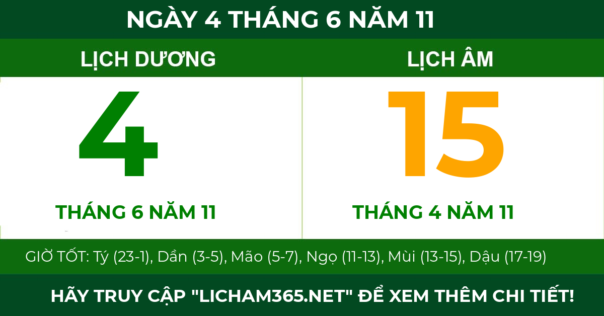 lịch âm ngày 4 tháng 6 năm 11