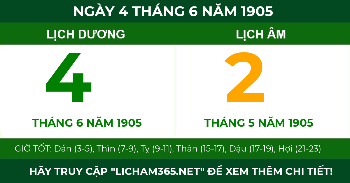 lịch âm ngày 4 tháng 6 năm 1905