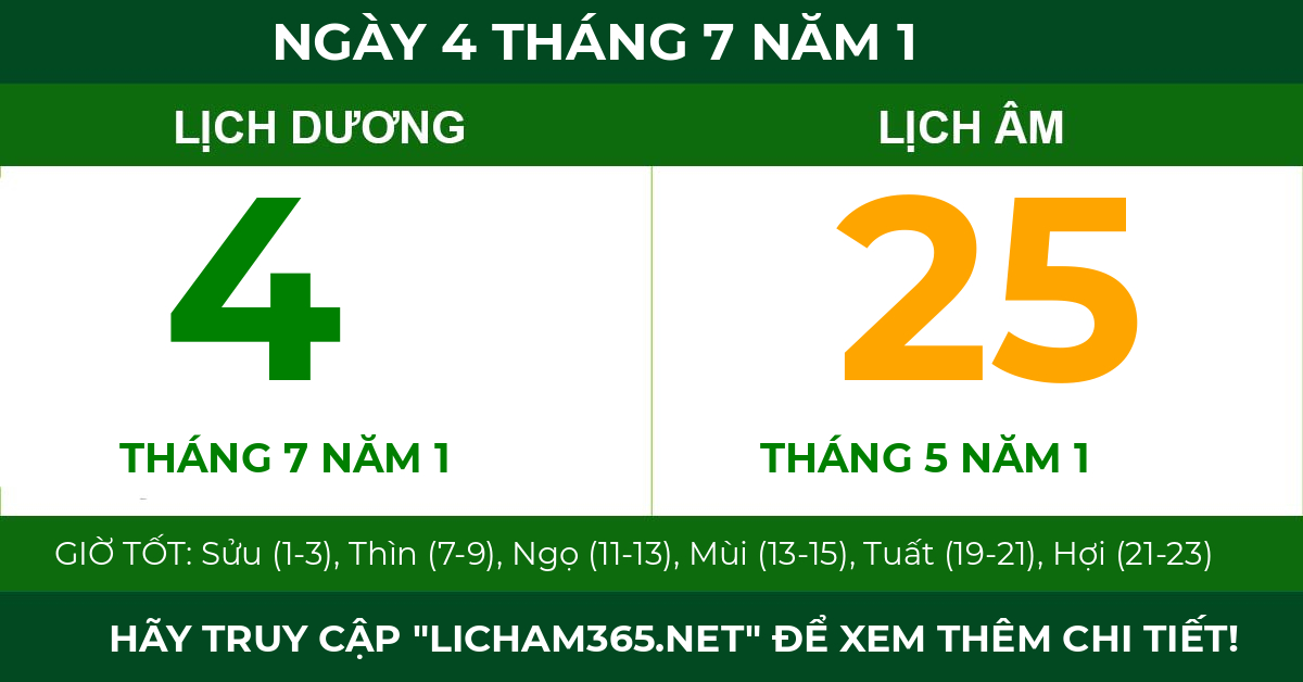 lịch âm ngày 4 tháng 7 năm 1