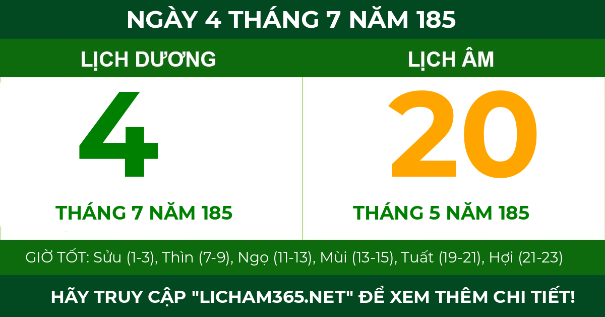 lịch âm ngày 4 tháng 7 năm 185