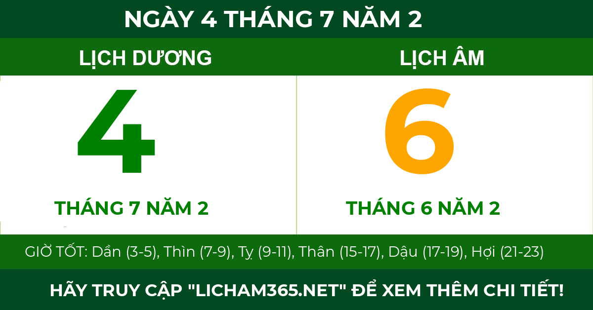 lịch âm ngày 4 tháng 7 năm 2