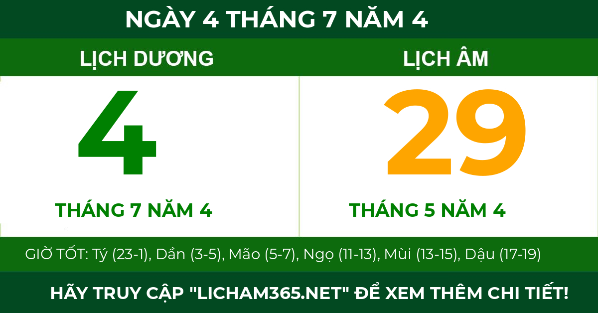 lịch âm ngày 4 tháng 7 năm 4