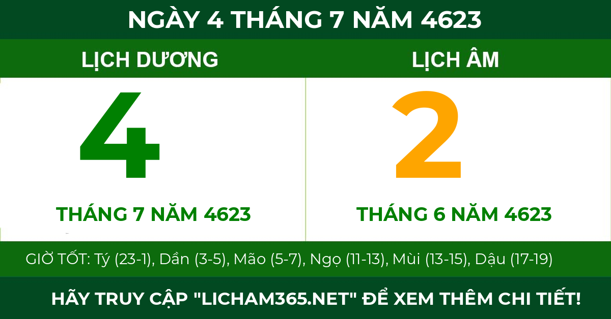 lịch âm ngày 4 tháng 7 năm 4623