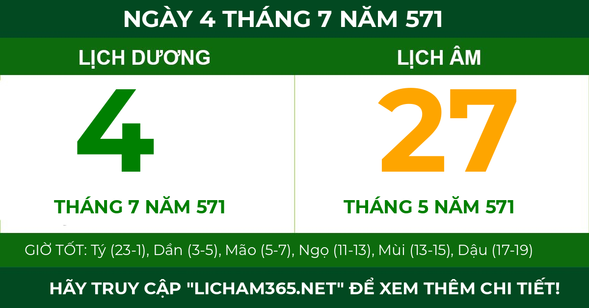 lịch âm ngày 4 tháng 7 năm 571