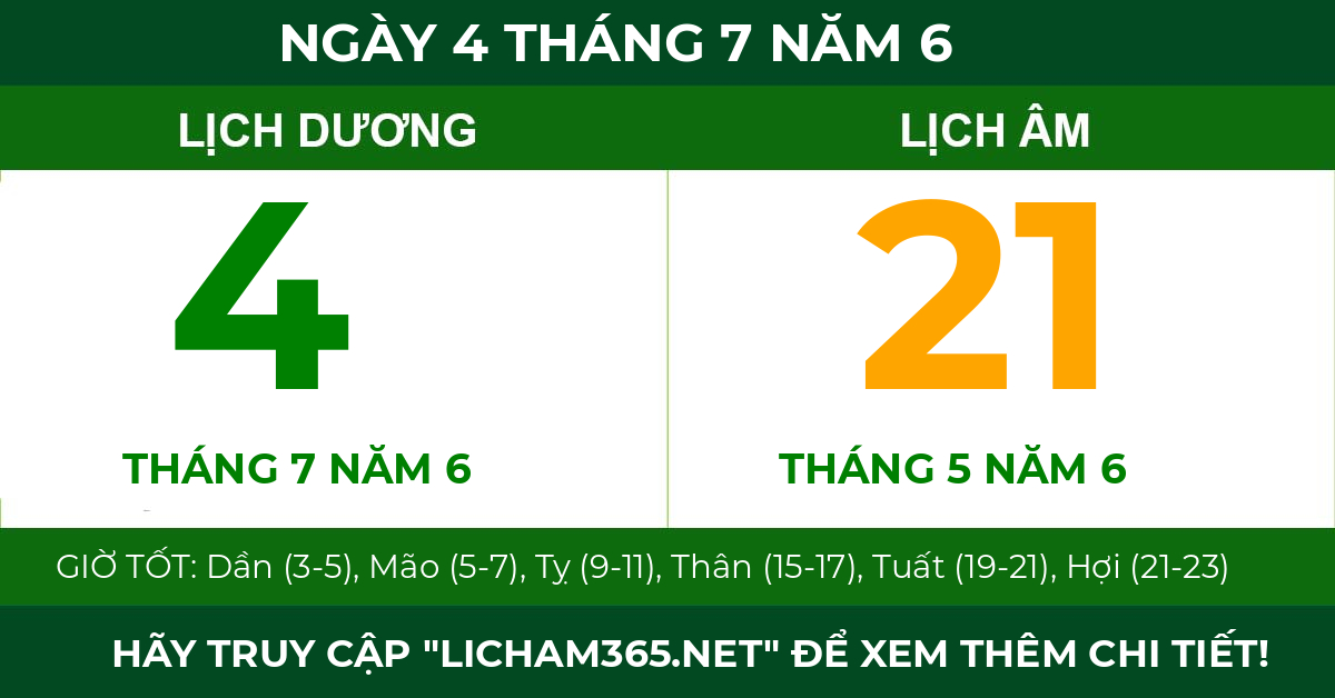 lịch âm ngày 4 tháng 7 năm 6
