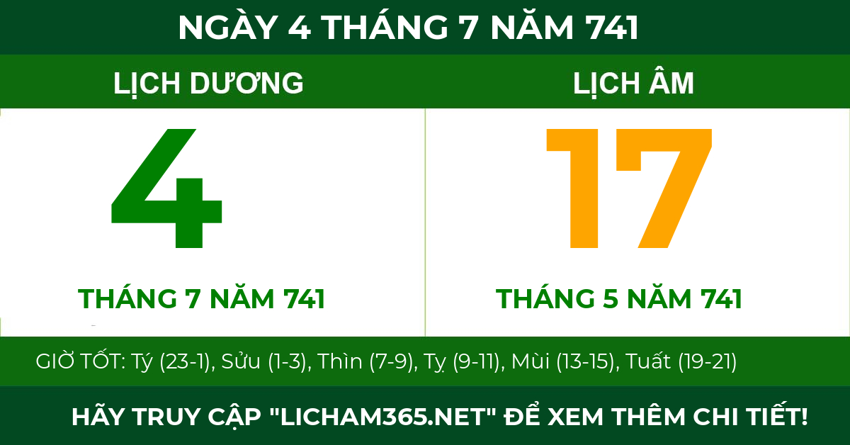 lịch âm ngày 4 tháng 7 năm 741