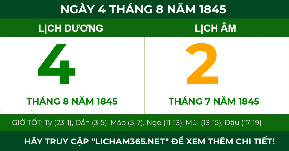 lịch âm ngày 4 tháng 8 năm 1845