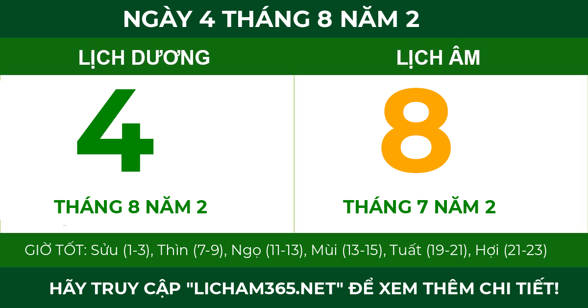 lịch âm ngày 4 tháng 8 năm 2