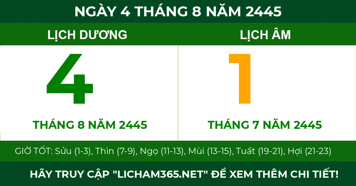 lịch âm ngày 4 tháng 8 năm 2445