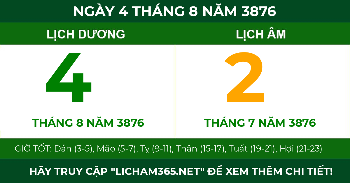 lịch âm ngày 4 tháng 8 năm 3876