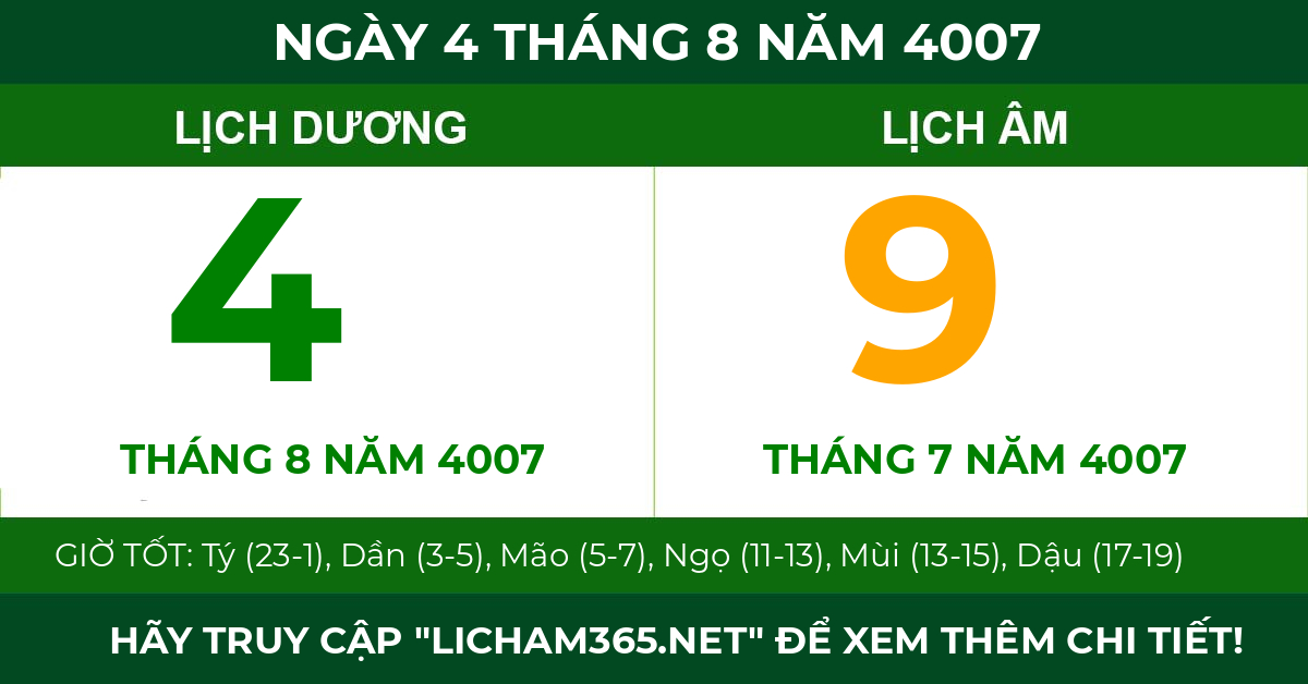 lịch âm ngày 4 tháng 8 năm 4007