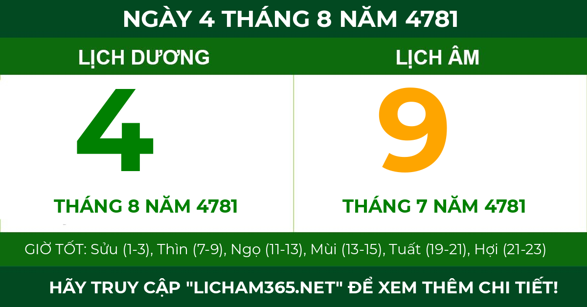 lịch âm ngày 4 tháng 8 năm 4781