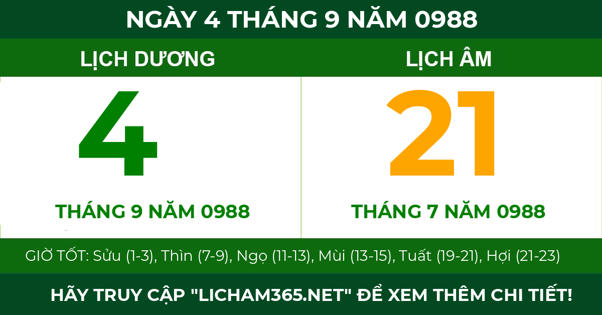 lịch âm ngày 4 tháng 9 năm 0988