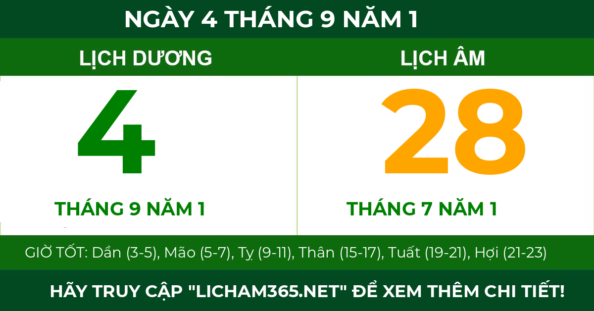 lịch âm ngày 4 tháng 9 năm 1