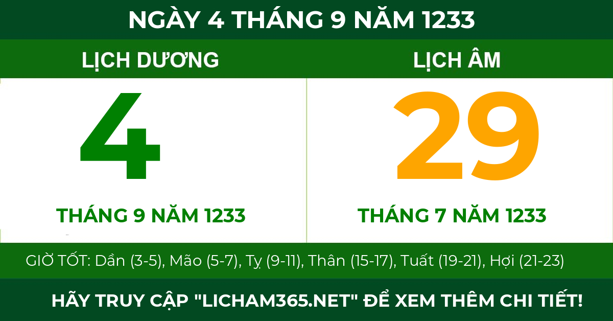 lịch âm ngày 4 tháng 9 năm 1233