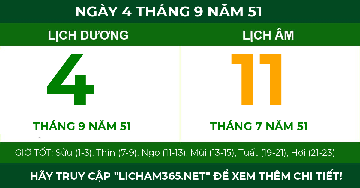 lịch âm ngày 4 tháng 9 năm 51