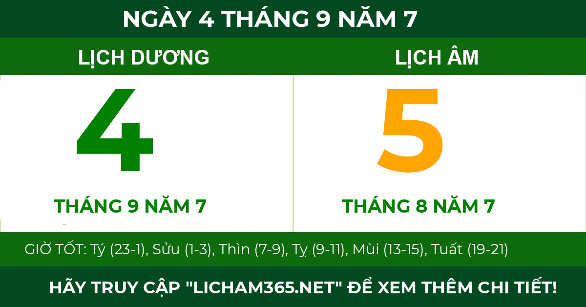 lịch âm ngày 4 tháng 9 năm 7