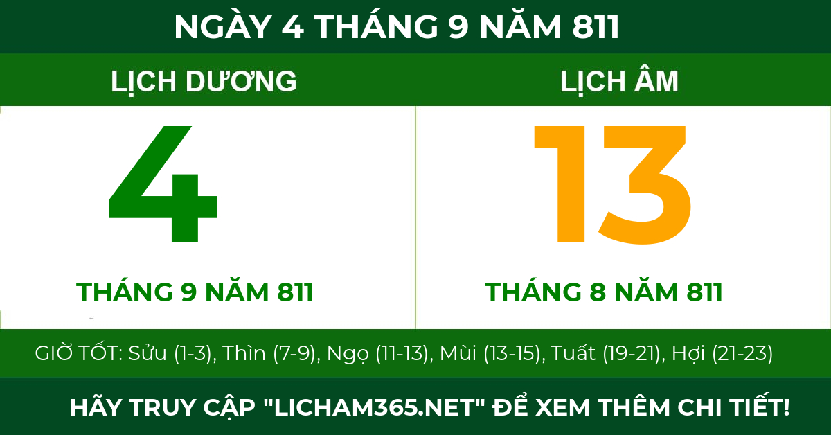 lịch âm ngày 4 tháng 9 năm 811