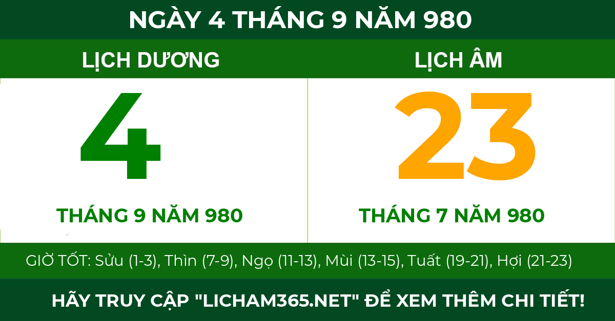 lịch âm ngày 4 tháng 9 năm 980