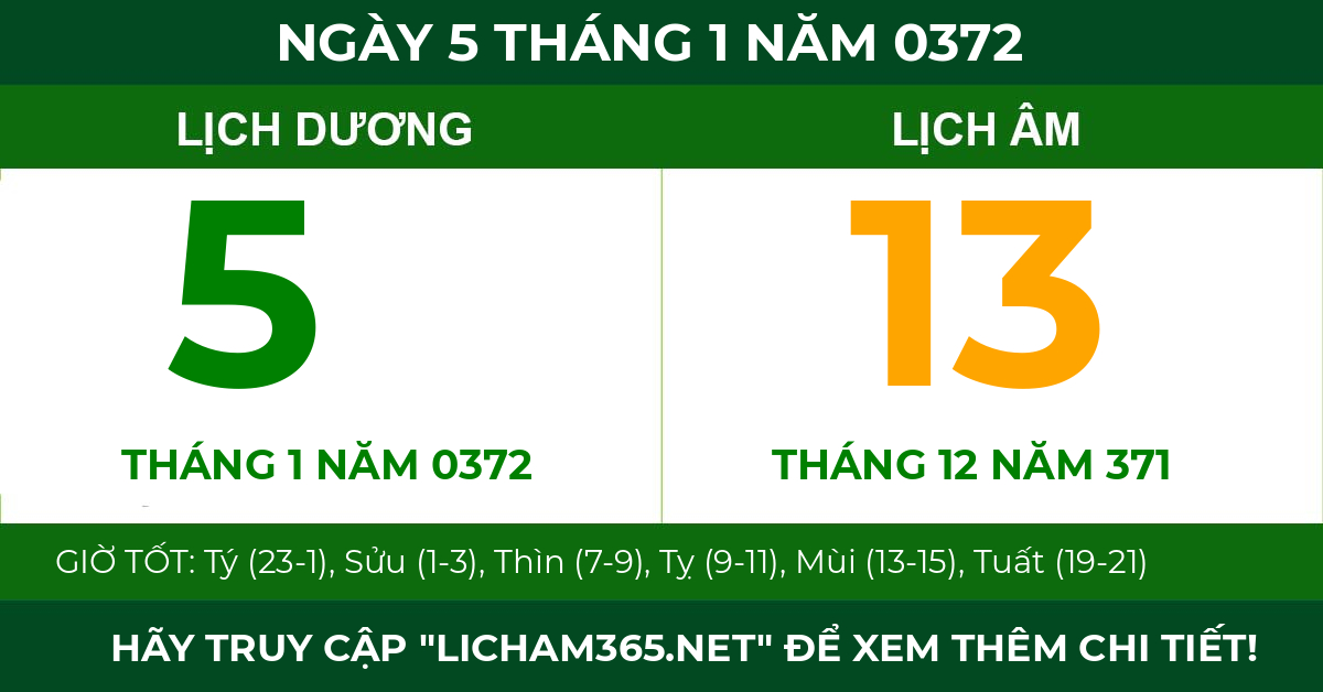 lịch âm ngày 5 tháng 1 năm 0372