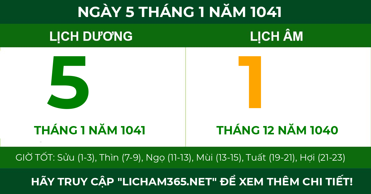 lịch âm ngày 5 tháng 1 năm 1041