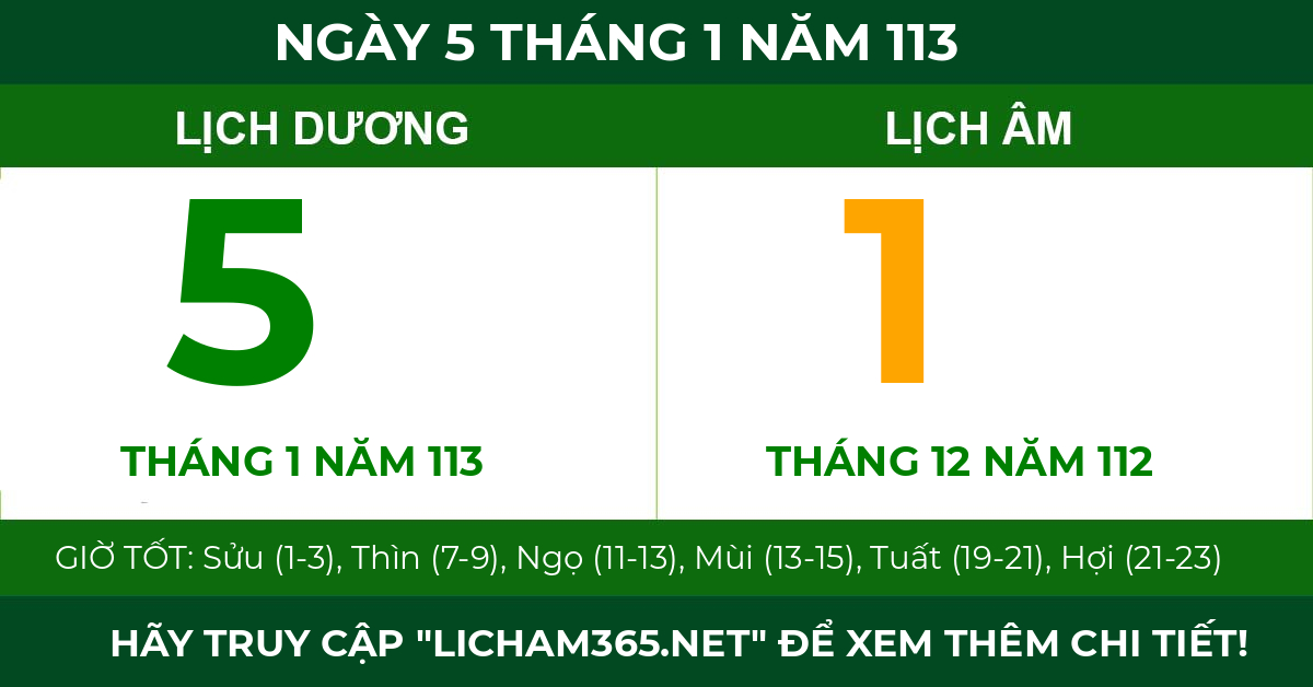 lịch âm ngày 5 tháng 1 năm 113