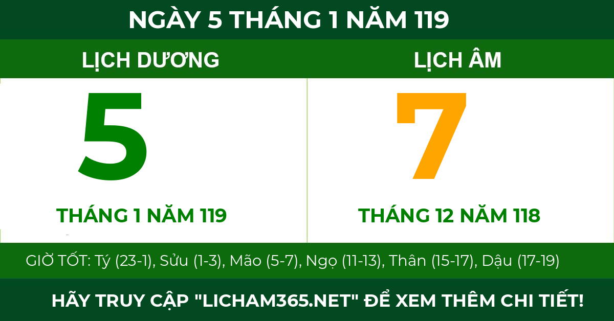 lịch âm ngày 5 tháng 1 năm 119