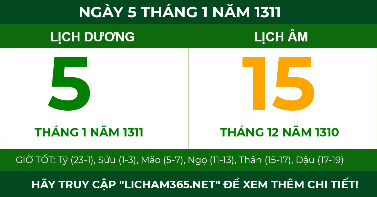 lịch âm ngày 5 tháng 1 năm 1311
