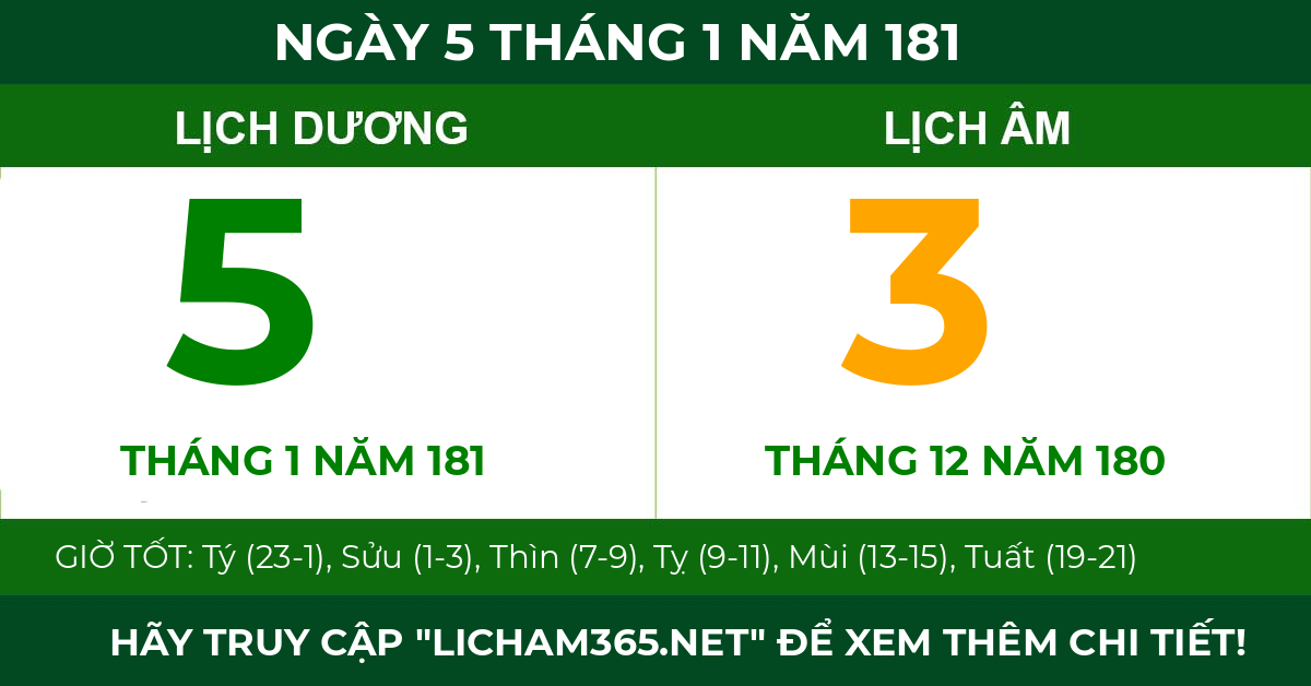 lịch âm ngày 5 tháng 1 năm 181