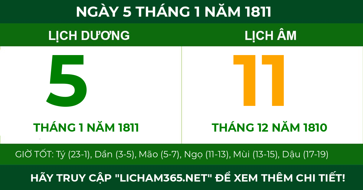 lịch âm ngày 5 tháng 1 năm 1811