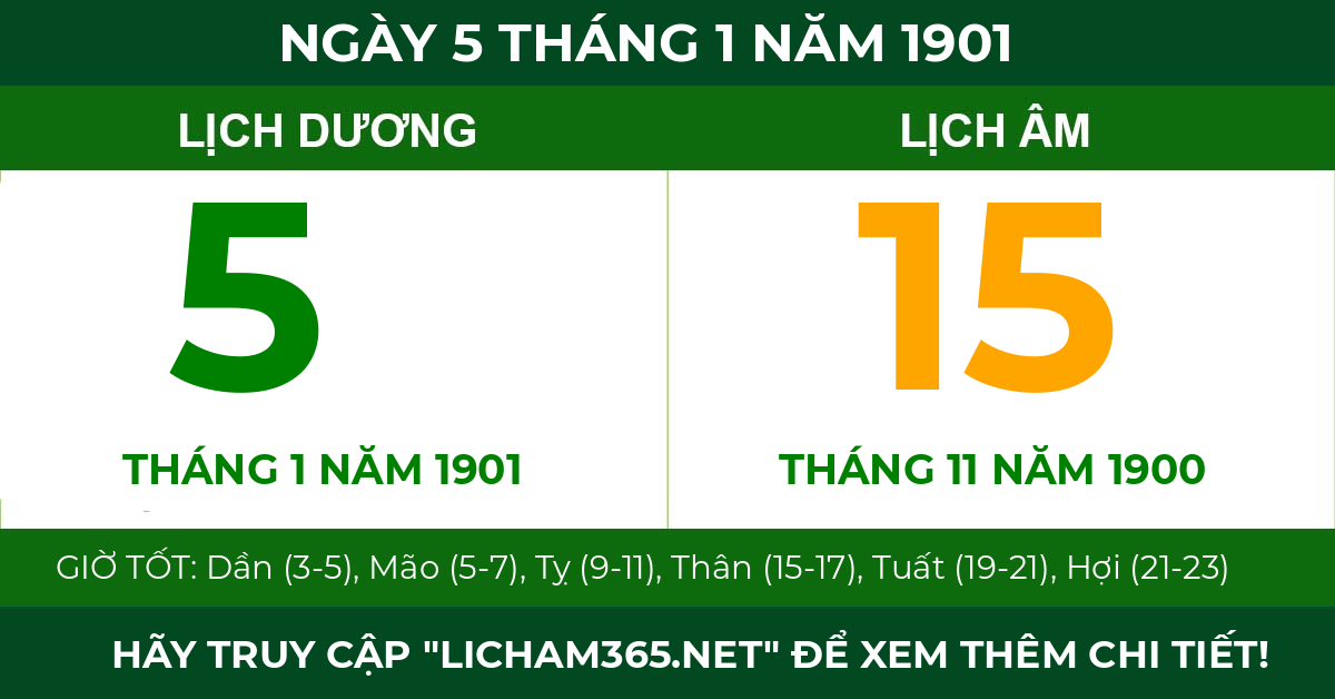 lịch âm ngày 5 tháng 1 năm 1901