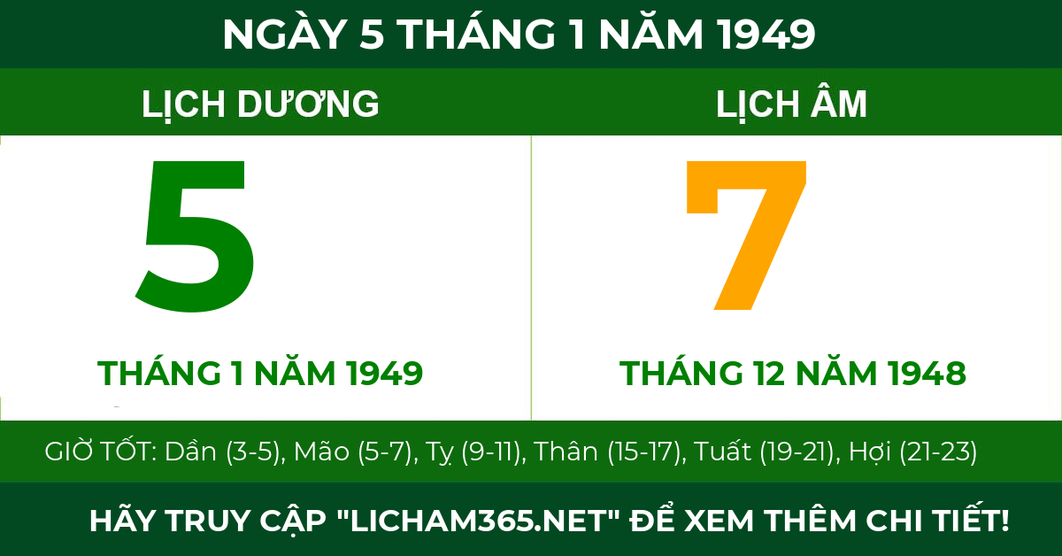 lịch âm ngày 5 tháng 1 năm 1949