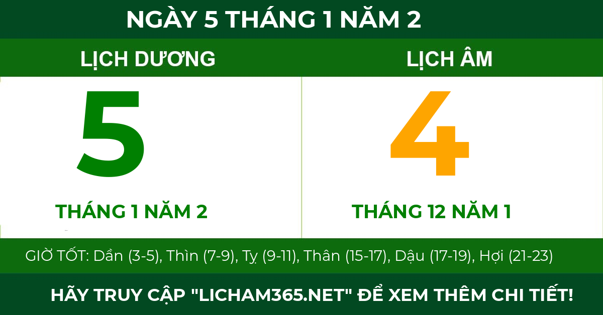 lịch âm ngày 5 tháng 1 năm 2
